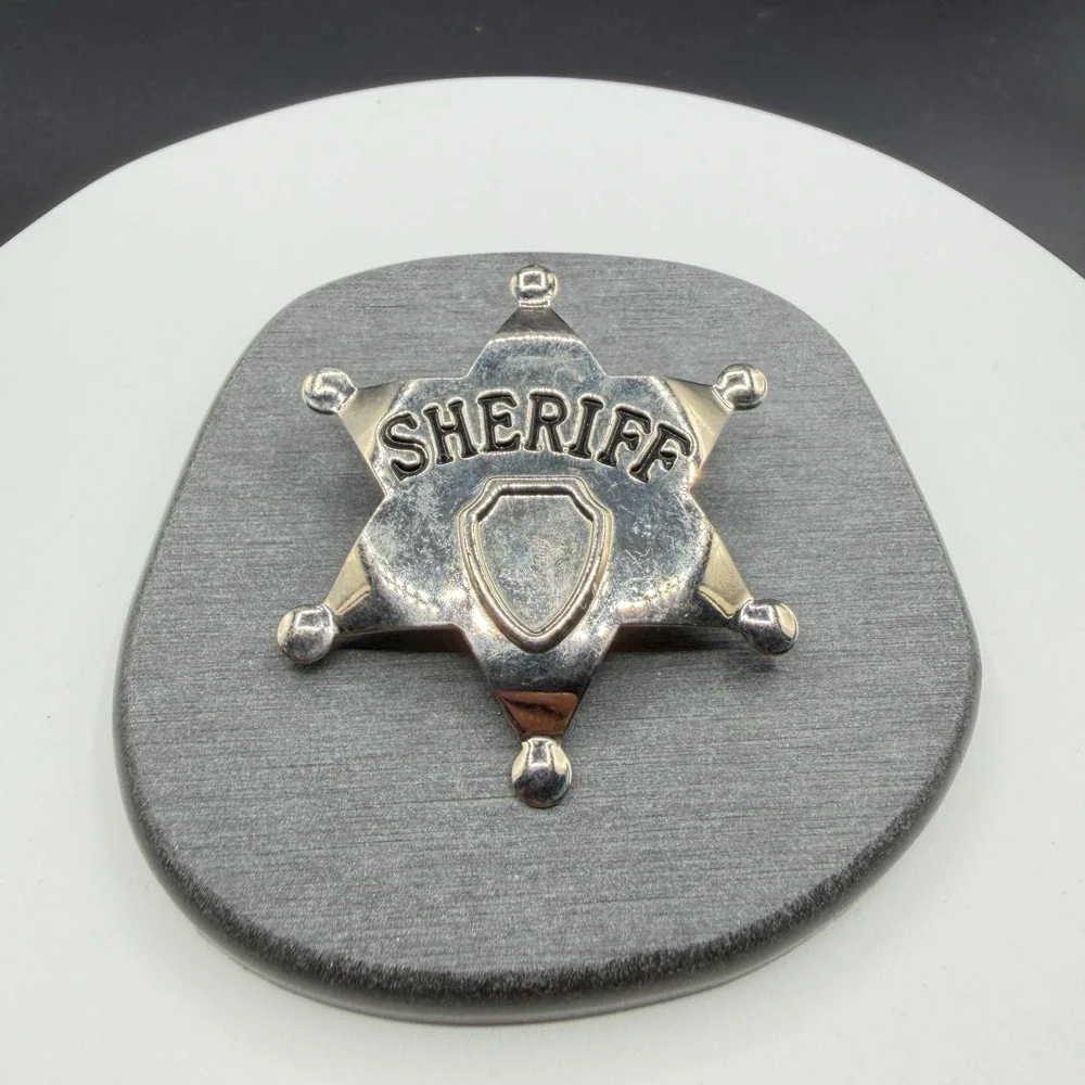 Silver Tone Sheriff Badge Star Brooch Pin Western Cowboy Costume Jewelry Gift